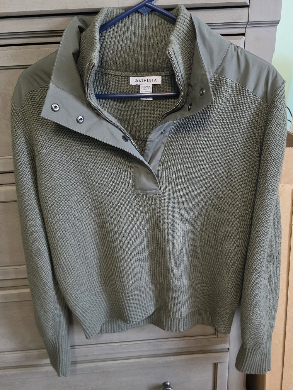 Athleta Womens Olive Green Snap-Quarter Zip Knit Pullover - Picture 1 of 3